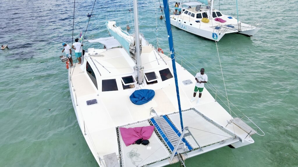 Aerial view of the catamaran during the Mauritius trip